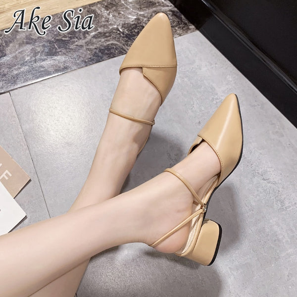 Party Women Mules Slipper Pointed Toe Block Strap Closed Shallow High Heels Shoes
