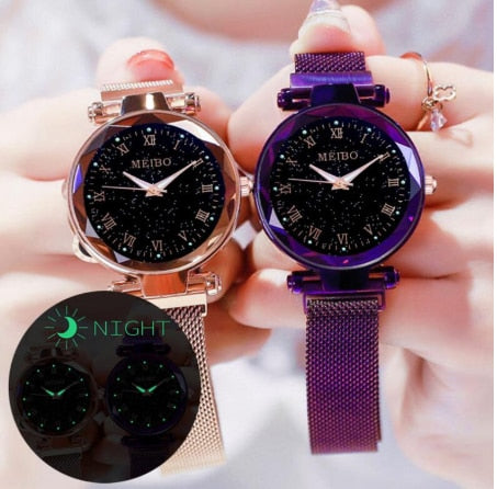 Women Watch reloj mujer Rose Gold Magnetic Starry Sky Quartz Wrist Watch
