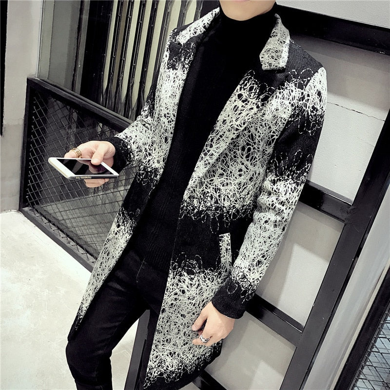Korean Style Slim Mens Clothing Overcoats Dress Coat Fashion Men
