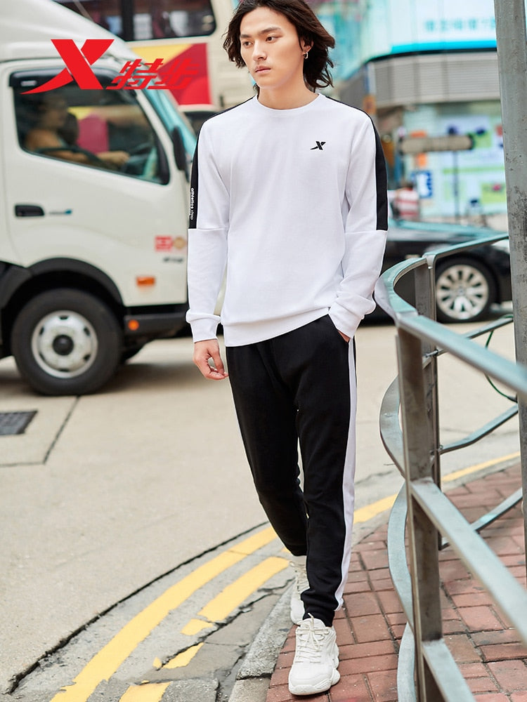 Xtep Men's White Sports Hoodies 2 Piece/Set Autumn New Sidestripe