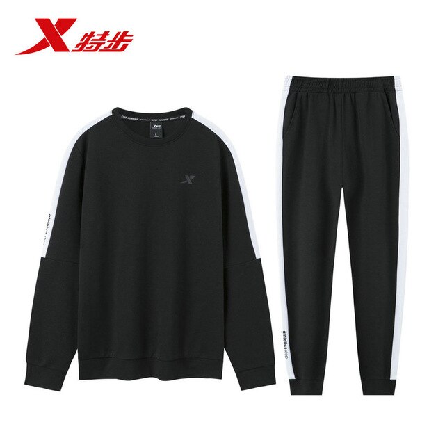 Xtep Men's White Sports Hoodies 2 Piece/Set Autumn New Sidestripe