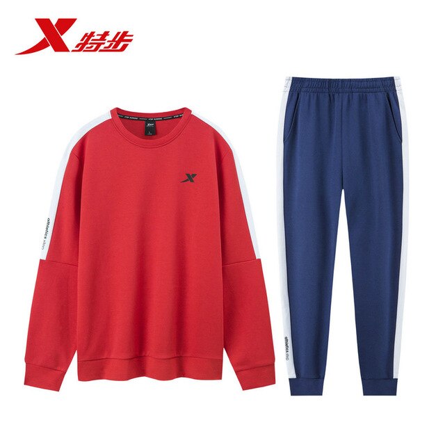 Xtep Men's White Sports Hoodies 2 Piece/Set Autumn New Sidestripe