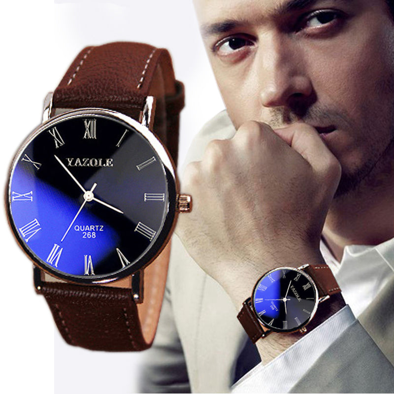 High Quality Men Watch Luxury Faux Leather Mens Quartz Analog