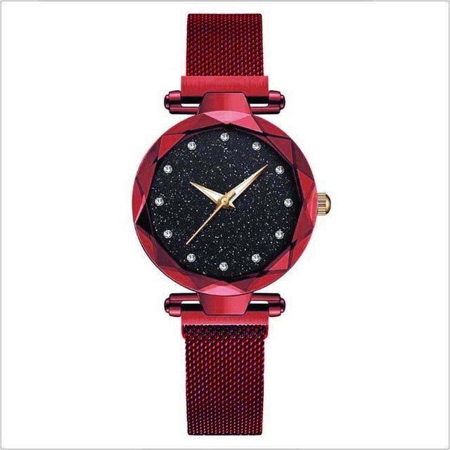 Top Brand Star Watch For Women Rose Gold Mesh Magnet Starry Sky Quartz