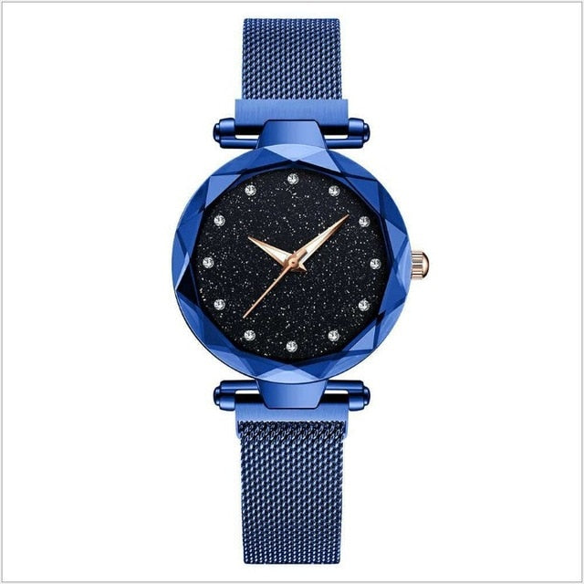 Top Brand Star Watch For Women Rose Gold Mesh Magnet Starry Sky Quartz