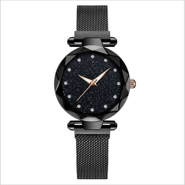 Top Brand Star Watch For Women Rose Gold Mesh Magnet Starry Sky Quartz