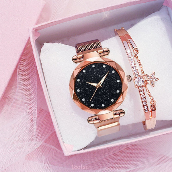 Simple 2019 Diamond Luxury Women Watches Starry Sky Rose Gold