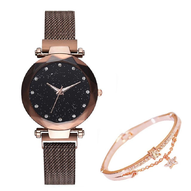 Simple 2019 Diamond Luxury Women Watches Starry Sky Rose Gold