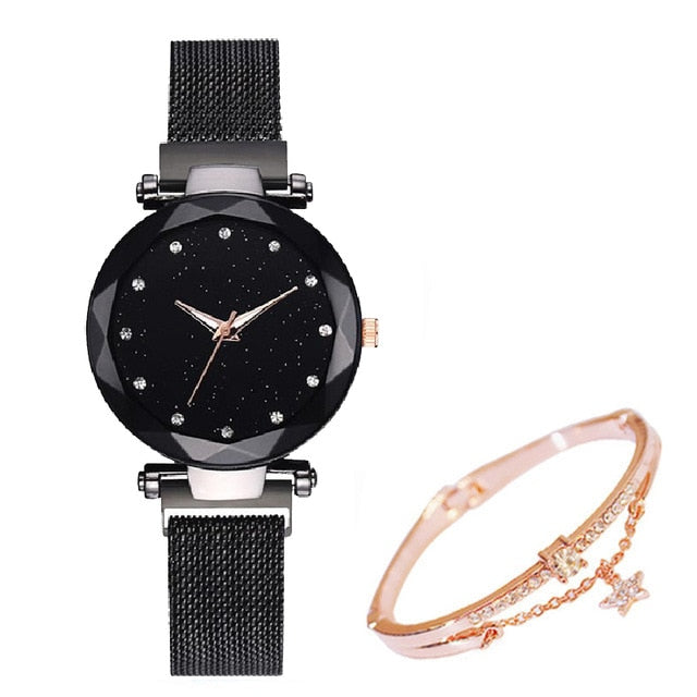 Simple 2019 Diamond Luxury Women Watches Starry Sky Rose Gold