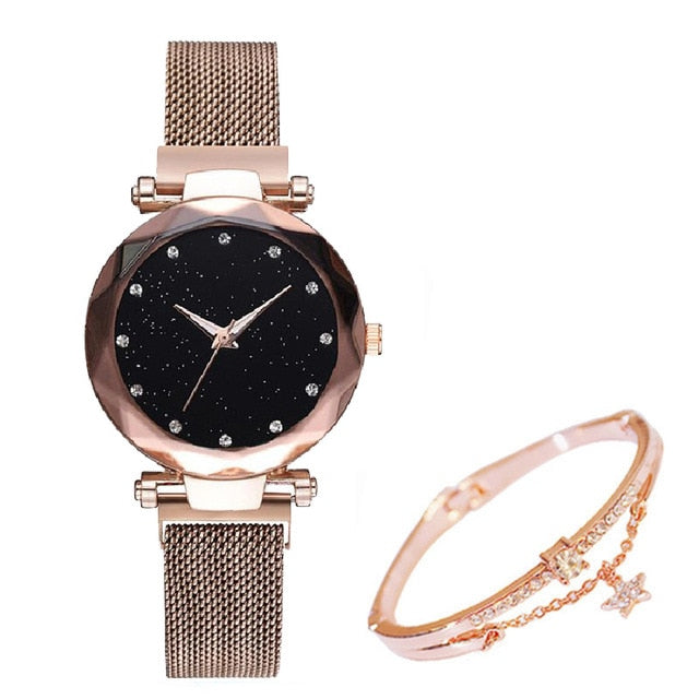 Simple 2019 Diamond Luxury Women Watches Starry Sky Rose Gold