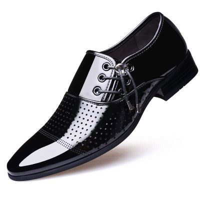 luxury Brand Men Classic Pointed Toe Dress Shoes Mens Slip-on Patent Leather Black