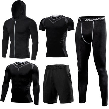 Mens Sportswear 5 Pcs/Set Male Tracksuit Compression Sports Wear For Men Gym