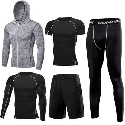 Mens Sportswear 5 Pcs/Set Male Tracksuit Compression Sports Wear For Men Gym