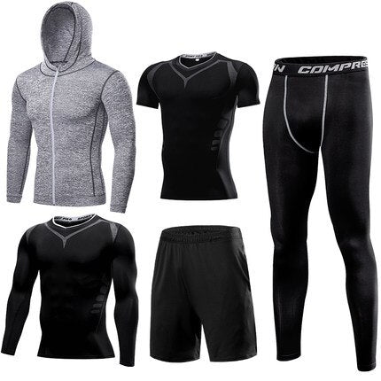 Mens Sportswear 5 Pcs/Set Male Tracksuit Compression Sports Wear For Men Gym