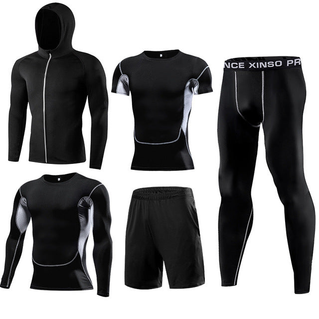 Mens Sportswear 5 Pcs/Set Male Tracksuit Compression Sports Wear For Men Gym