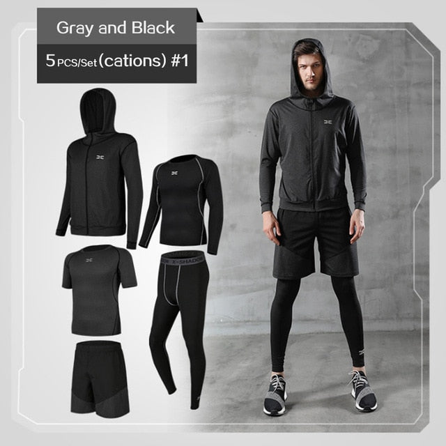 REXCHI 5 Pcs/Set Men's Tracksuit Gym Fitness