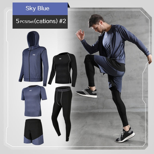 REXCHI 5 Pcs/Set Men's Tracksuit Gym Fitness