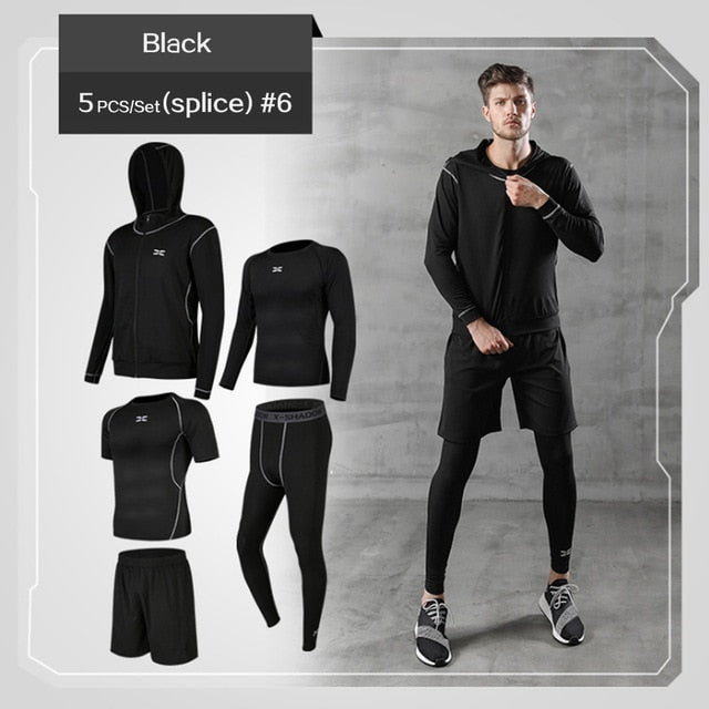 REXCHI 5 Pcs/Set Men's Tracksuit Gym Fitness