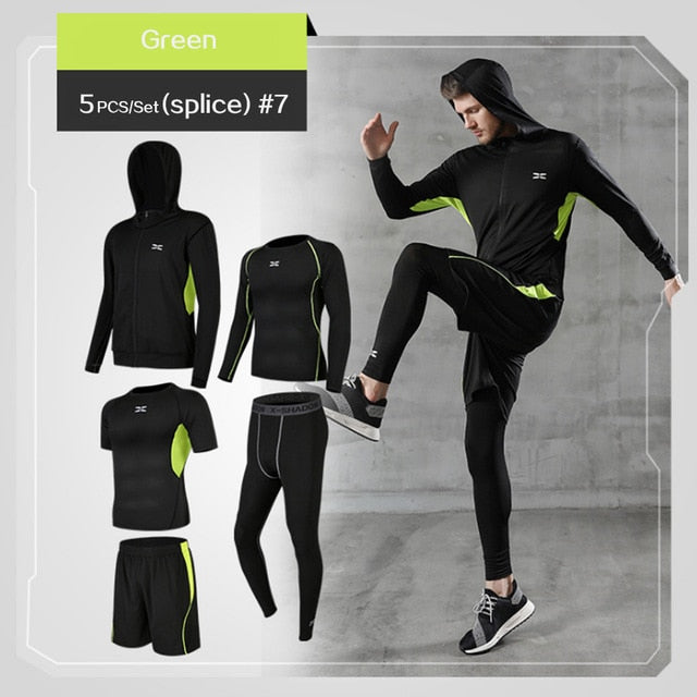 REXCHI 5 Pcs/Set Men's Tracksuit Gym Fitness