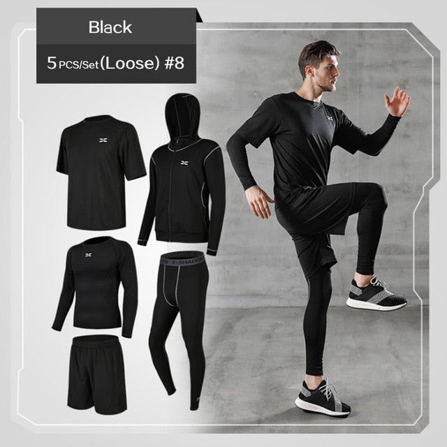 REXCHI 5 Pcs/Set Men's Tracksuit Gym Fitness