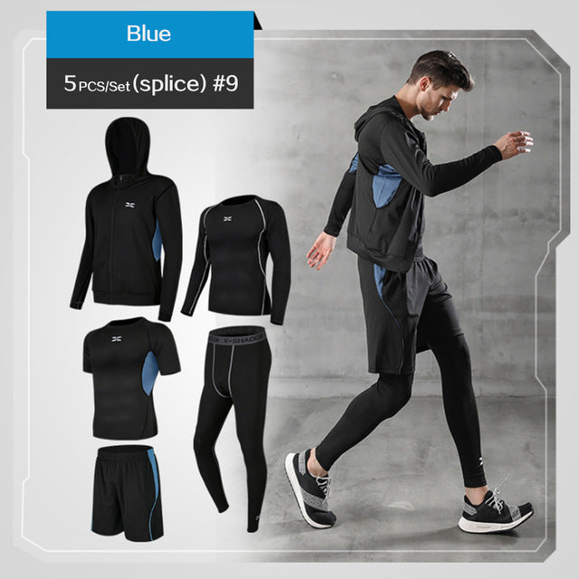 REXCHI 5 Pcs/Set Men's Tracksuit Gym Fitness