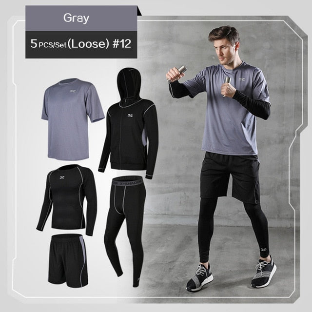 REXCHI 5 Pcs/Set Men's Tracksuit Gym Fitness