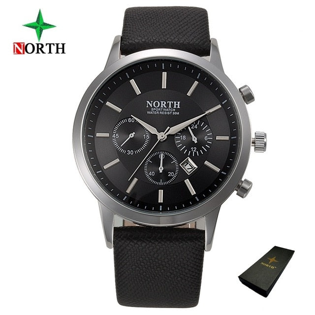 North Luxury Men Watches Waterproof Genuine Leather Fashion