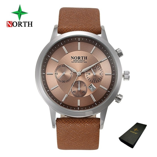 North Luxury Men Watches Waterproof Genuine Leather Fashion