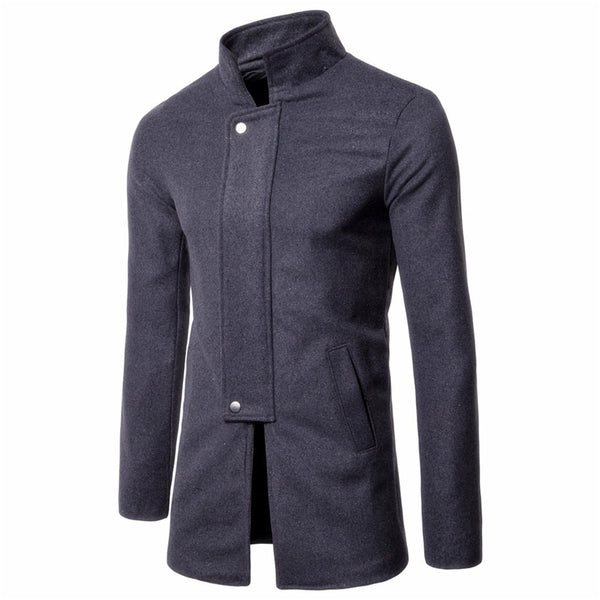 Mens Coats 2019 Slim Men Stand Collar Tailored Coat of Solid Color Cloth