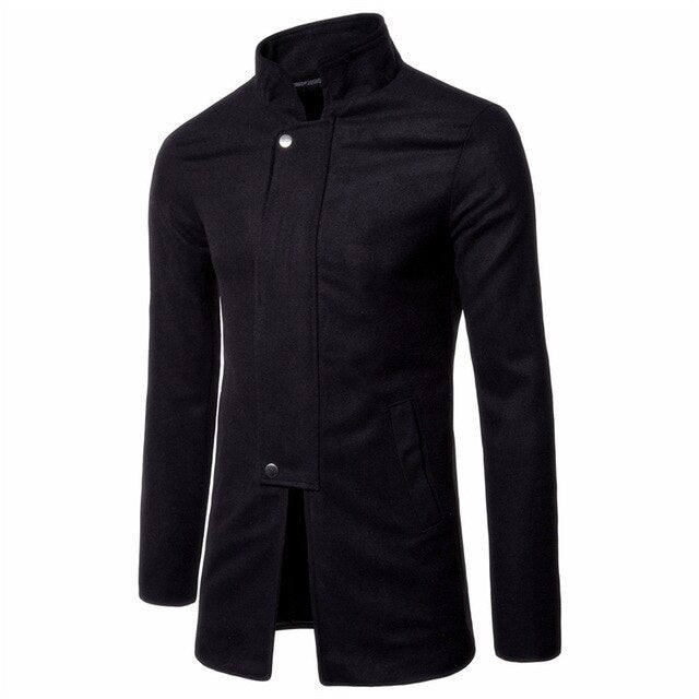 Mens Coats 2019 Slim Men Stand Collar Tailored Coat of Solid Color Cloth