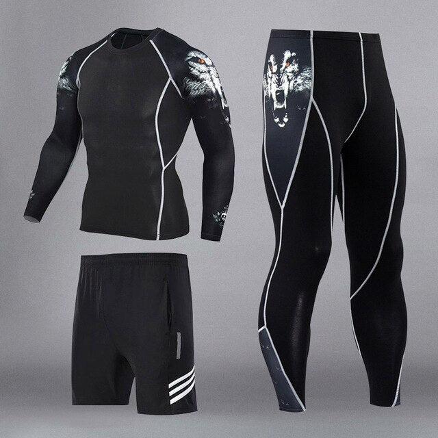 Man Compression Sports Suit Quick Dry Sweat MMA Training Fitness Kit