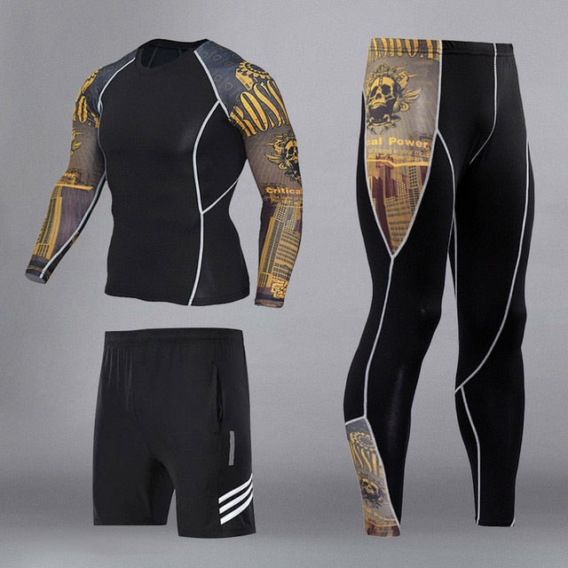 Man Compression Sports Suit Quick Dry Sweat MMA Training Fitness Kit