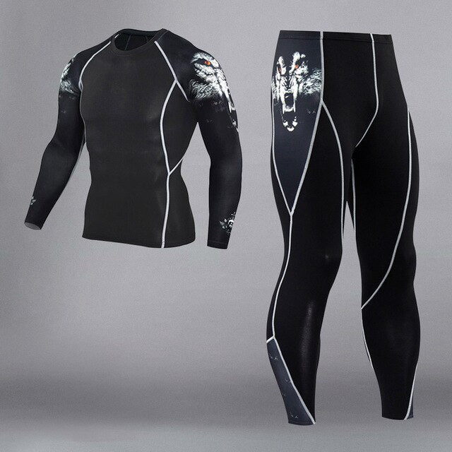 Man Compression Sports Suit Quick Dry Sweat MMA Training Fitness Kit