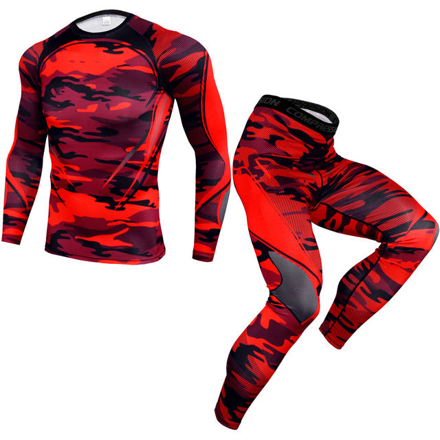 New Men Camouflage Printed Compression Running Set Men's Sports