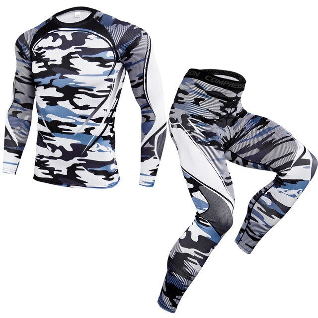New Men Camouflage Printed Compression Running Set Men's Sports