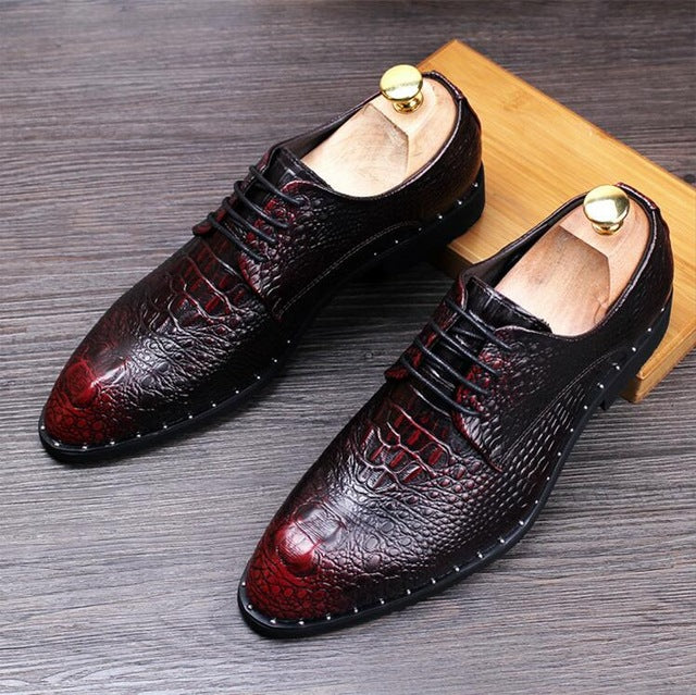 Men's Crocodile Dress Leather Shoes Lace-Up Wedding Party Shoes
