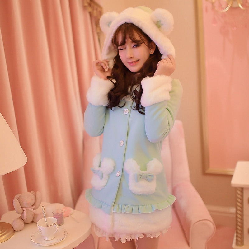 Princess sweet lolita coat Candy Rain Winter new Sweet Female cute teddy bear