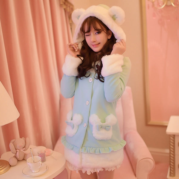 Princess sweet lolita coat Candy Rain Winter new Sweet Female cute teddy bear